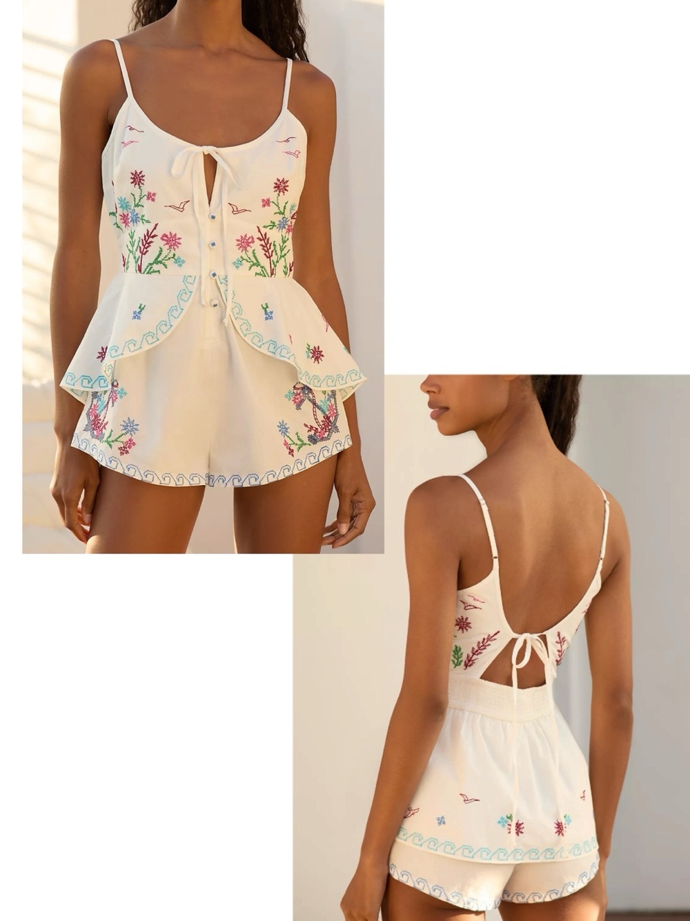 NWT: Anthropologie Embroidered Low-back Romper